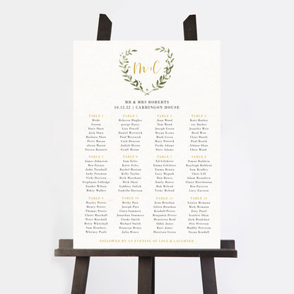 Greenery Botanical Personalised Wedding Table Plan