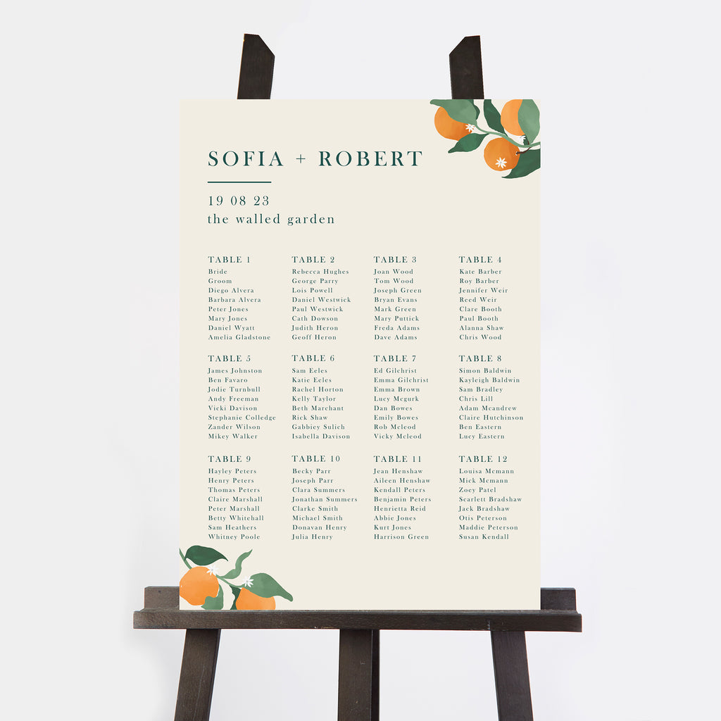 Mediterranean Oranges Personalised Wedding Table Plan