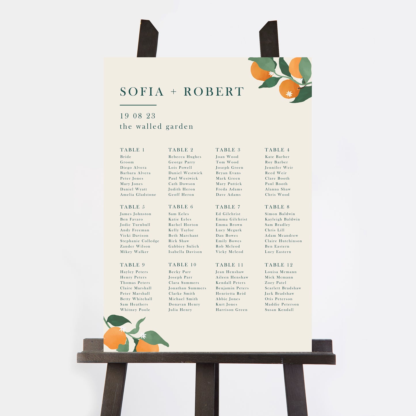 Mediterranean Oranges Personalised Wedding Table Plan