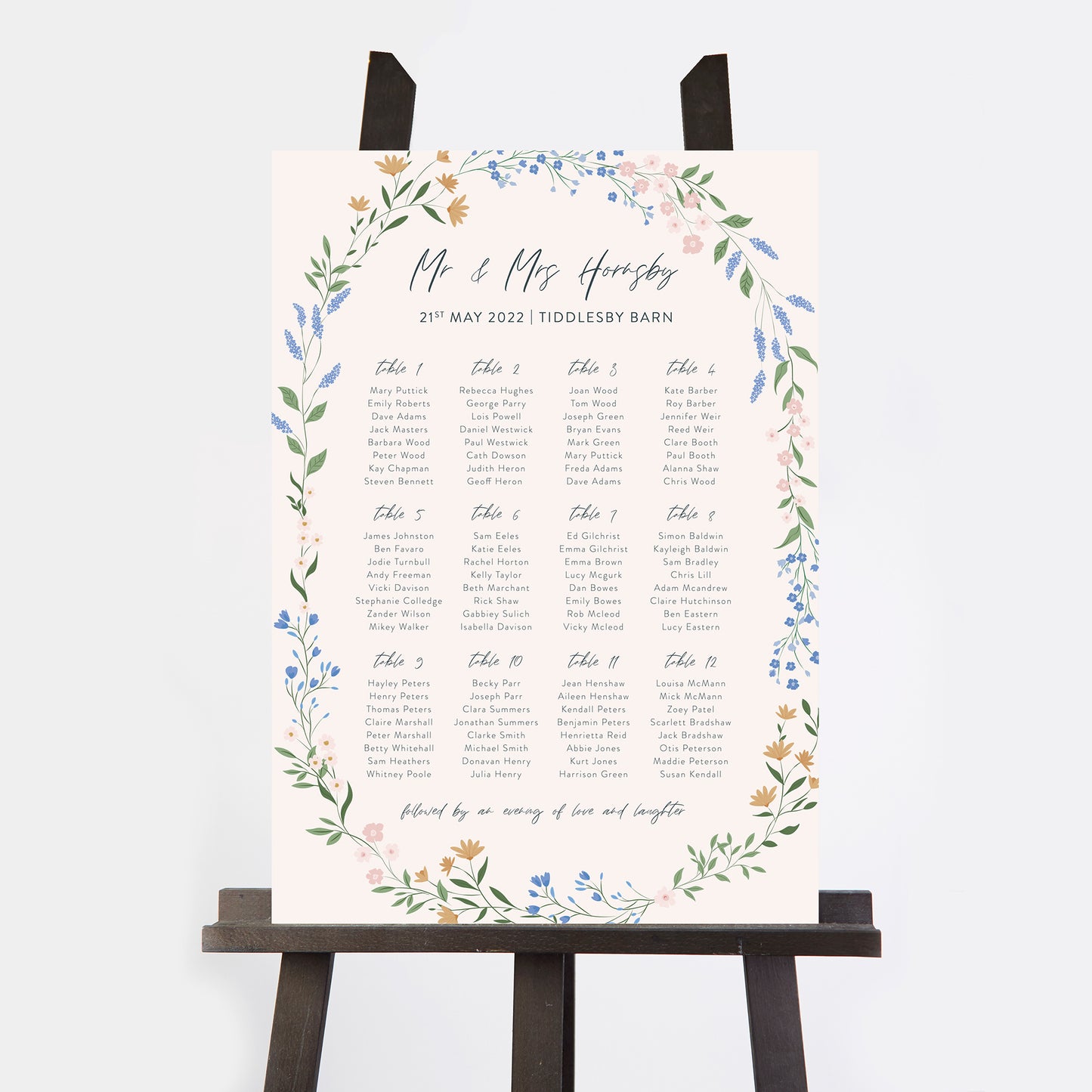 Wildflower Wreath Wedding Table Plan