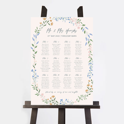 Wildflower Wreath Wedding Table Plan