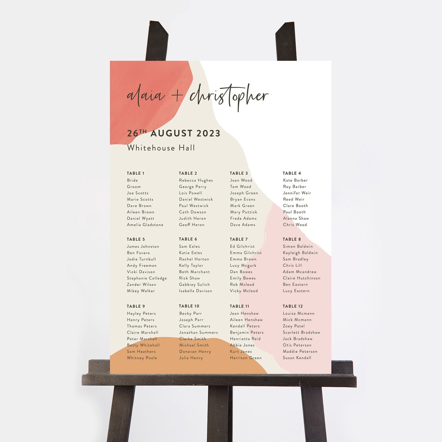 Painterly Colour Pop Personalised Wedding Table Plan