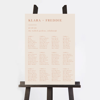 Caramel Autumn Colour Block Personalised Wedding Table Plan