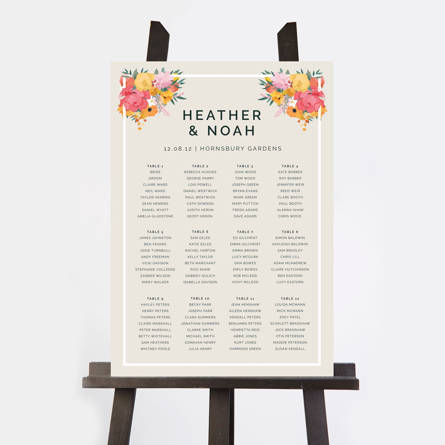 Bright Flowers Personalised Wedding Table Plan