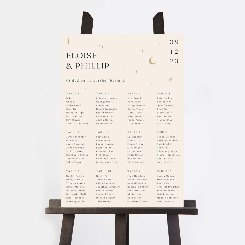 Celestial Night Sky Personalised Wedding Table Plan