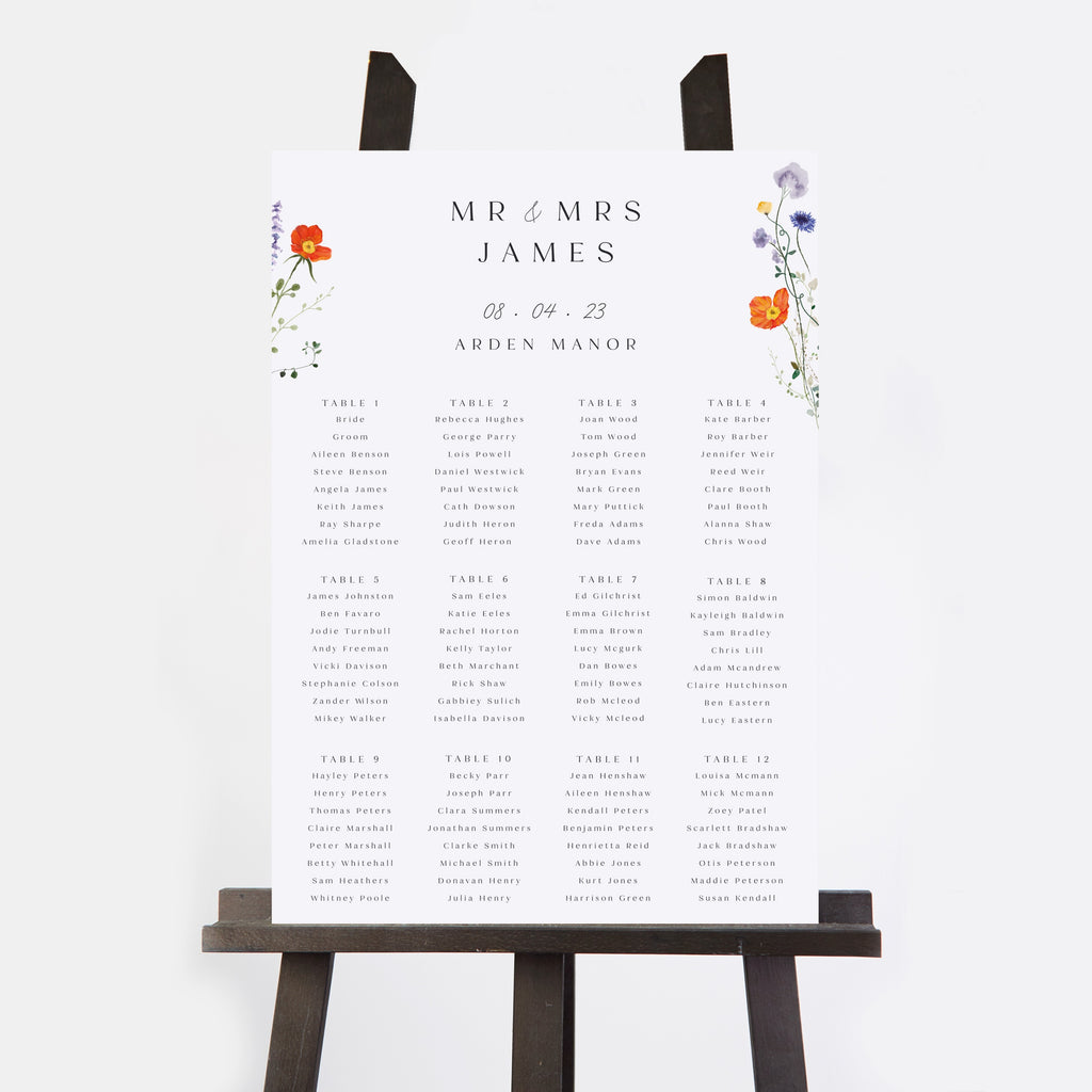 Pressed Wildflowers Personalised Wedding Table Plan