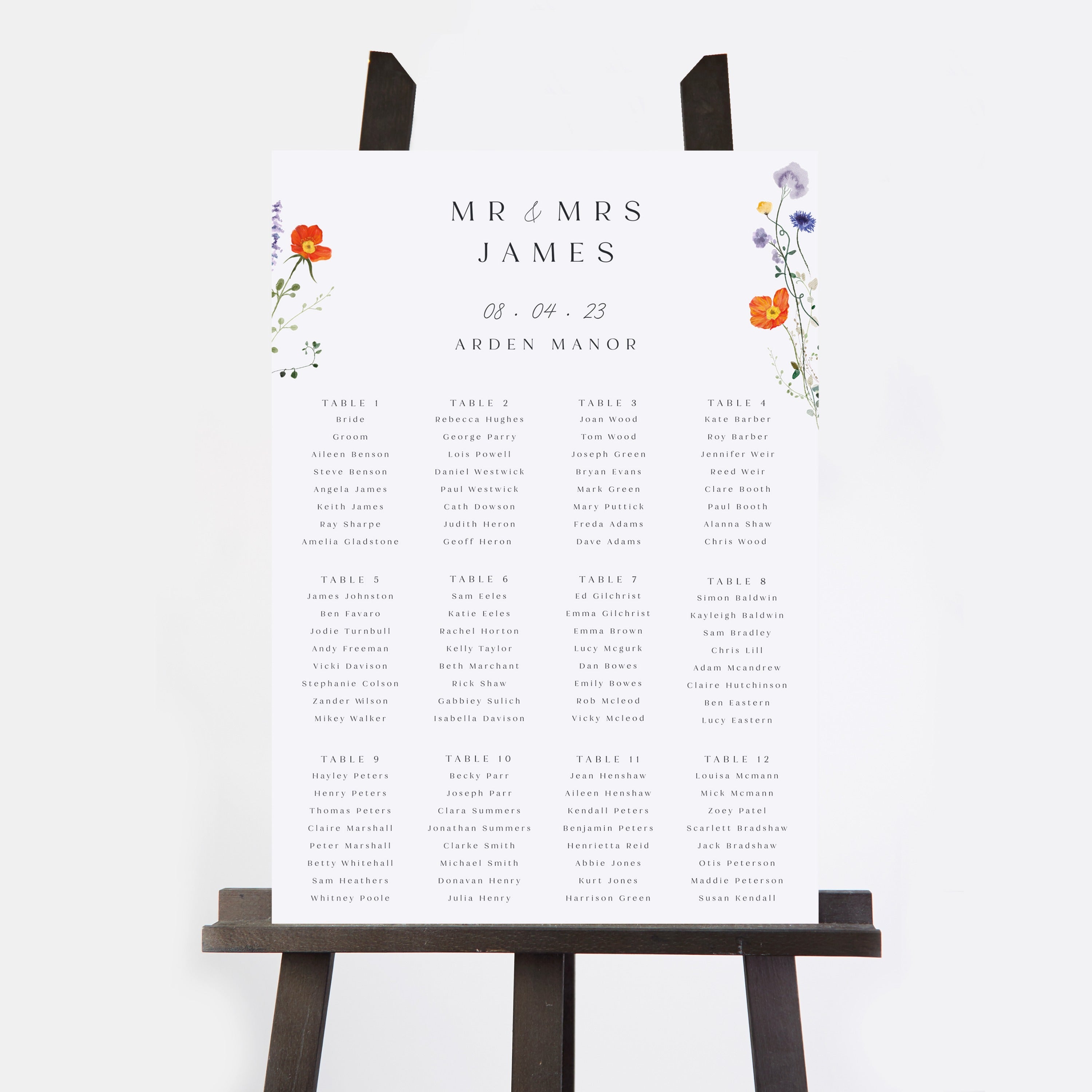 Pressed Wildflowers Personalised Wedding Table Plan