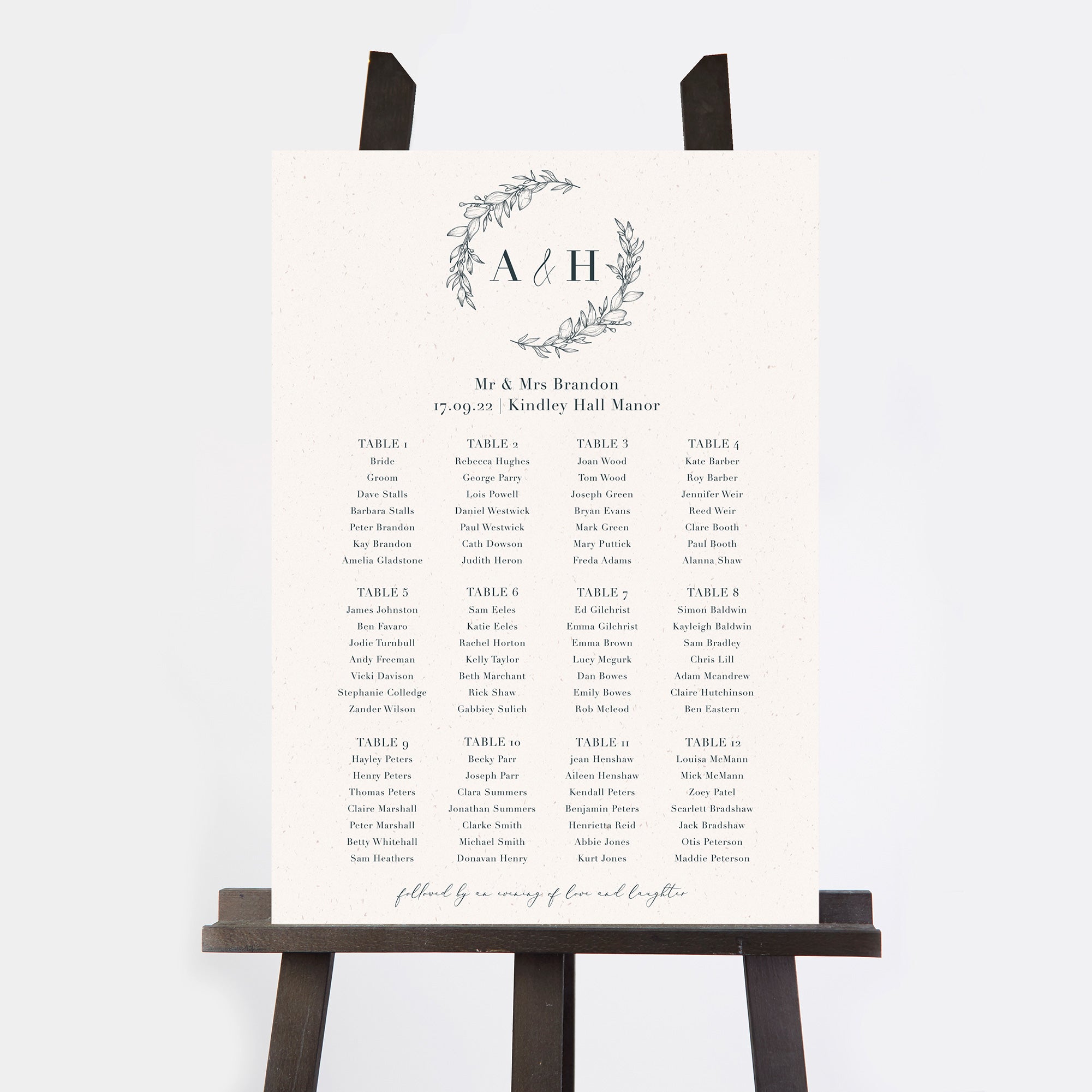 Foliage Monogram Wedding Table Plan