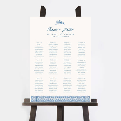 Blue Tile Mediterranean Personalised Wedding Table Plan