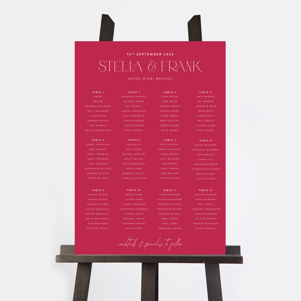 Magenta Modern Script Personalised Wedding Table Plan