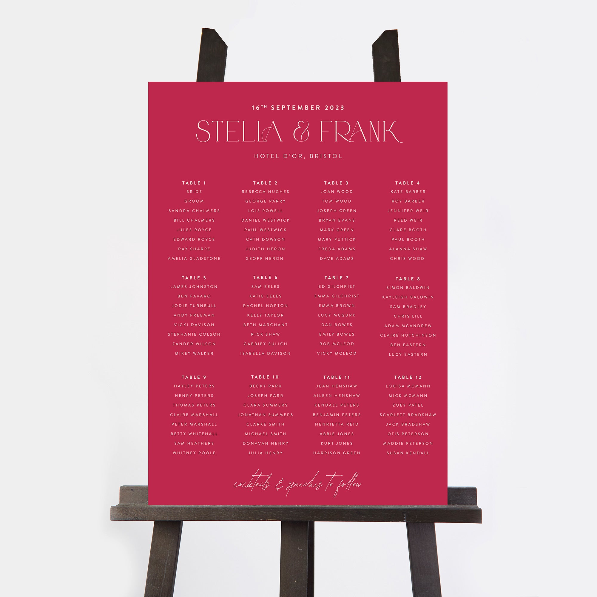 Magenta Modern Script Personalised Wedding Table Plan