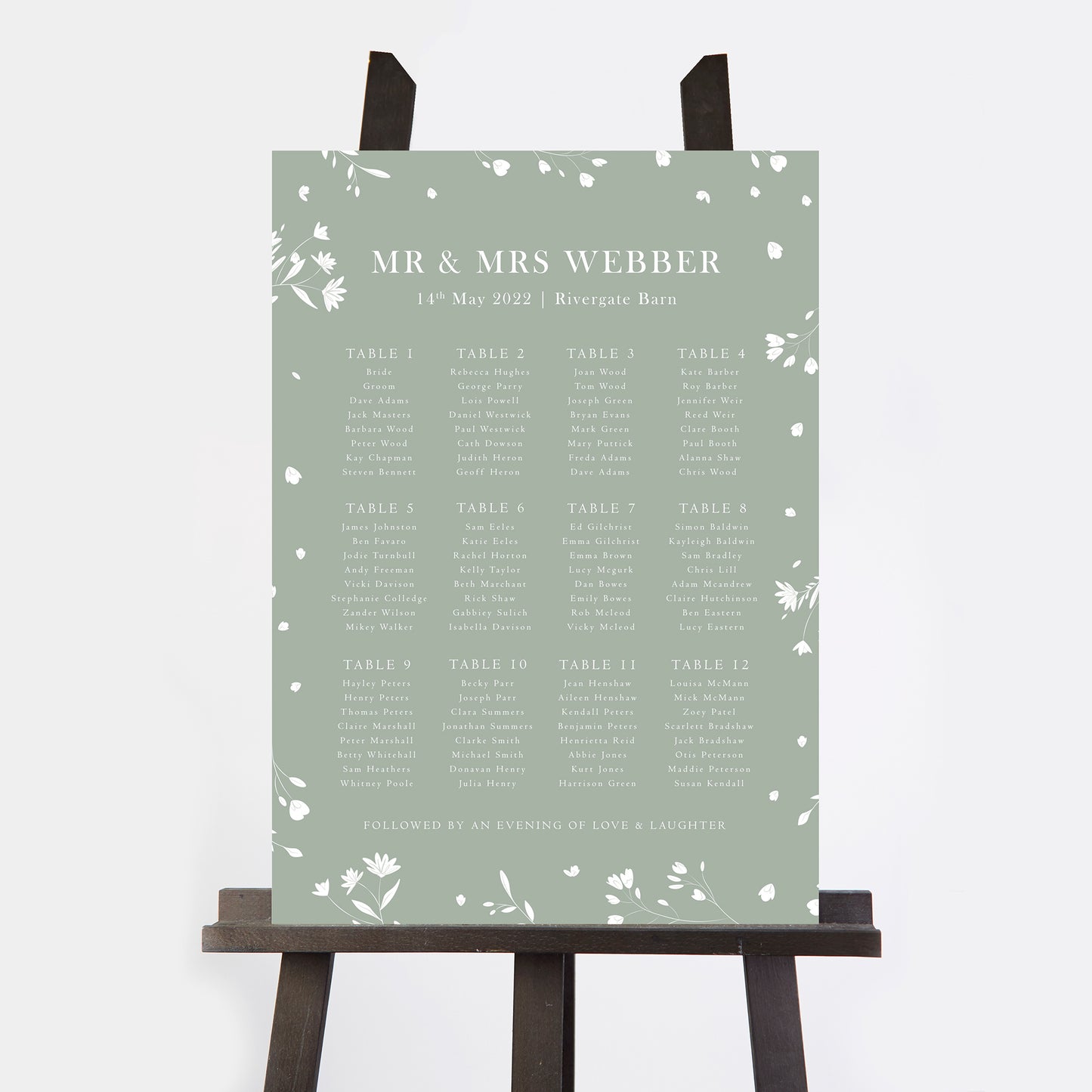 Sage Wildflower Personalised Wedding Table Plan
