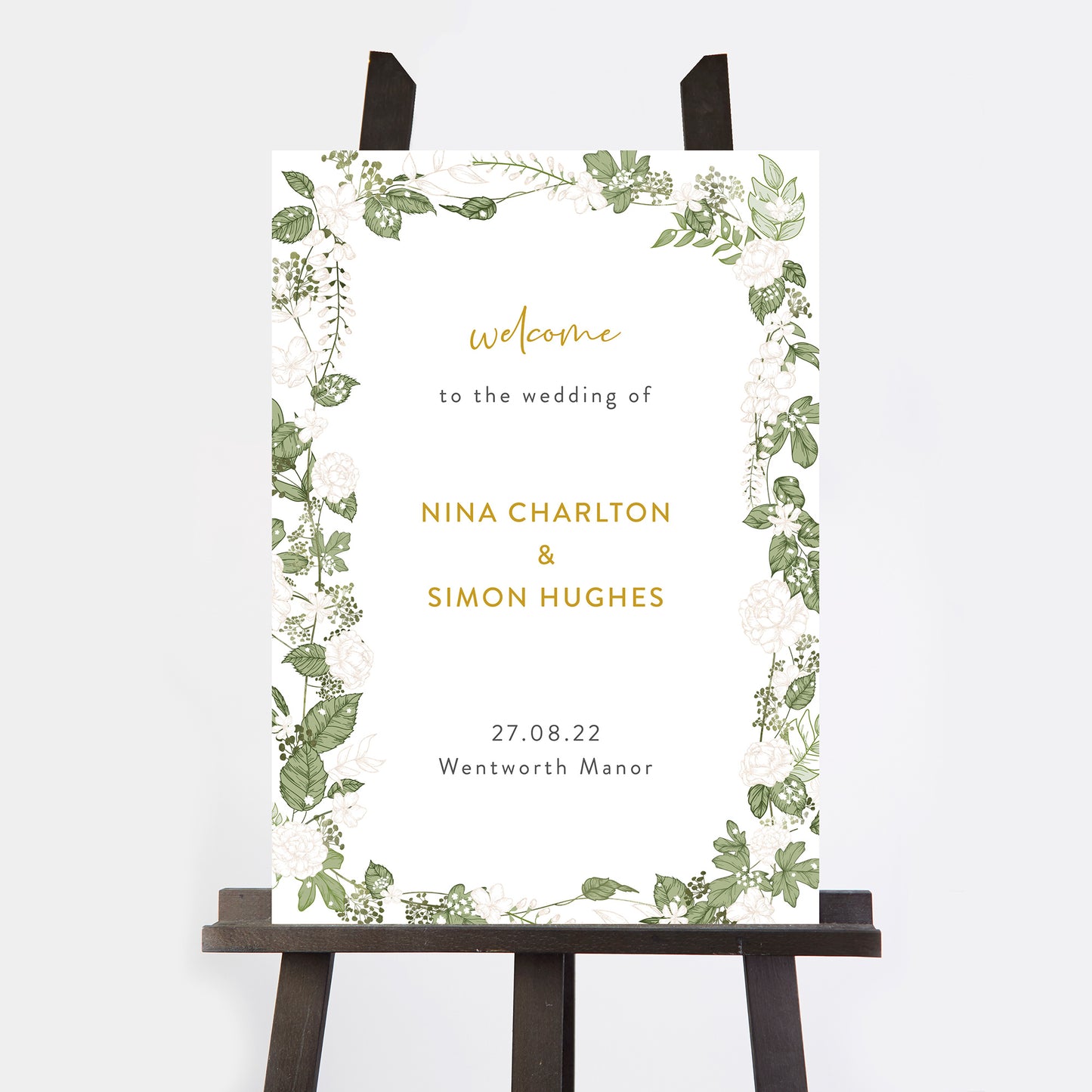 White Floral Wedding Welcome Sign