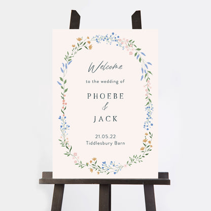 Wildflower Wreath Wedding Welcome Sign