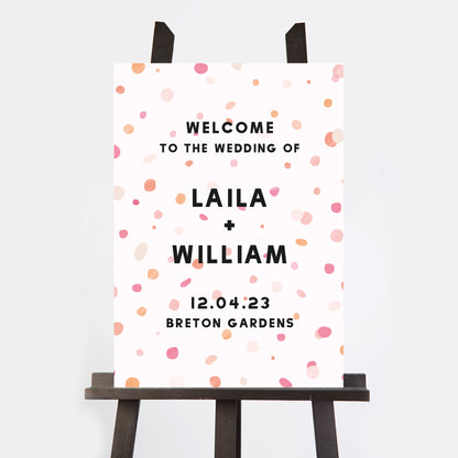 Bright Pink Confetti Wedding Welcome Sign