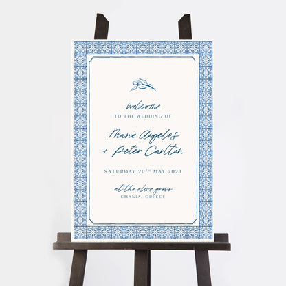 Blue Tile Mediterranean Wedding Welcome Sign