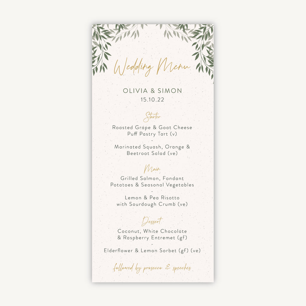 Botanical Rustic Wedding Menu