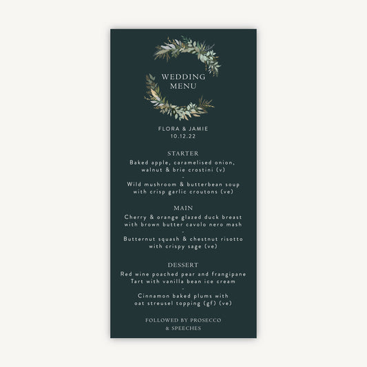 Winter Botanical Wedding Menu