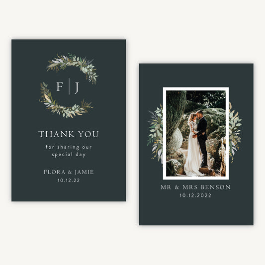 Winter Botanical Photo Wedding Thank You Card