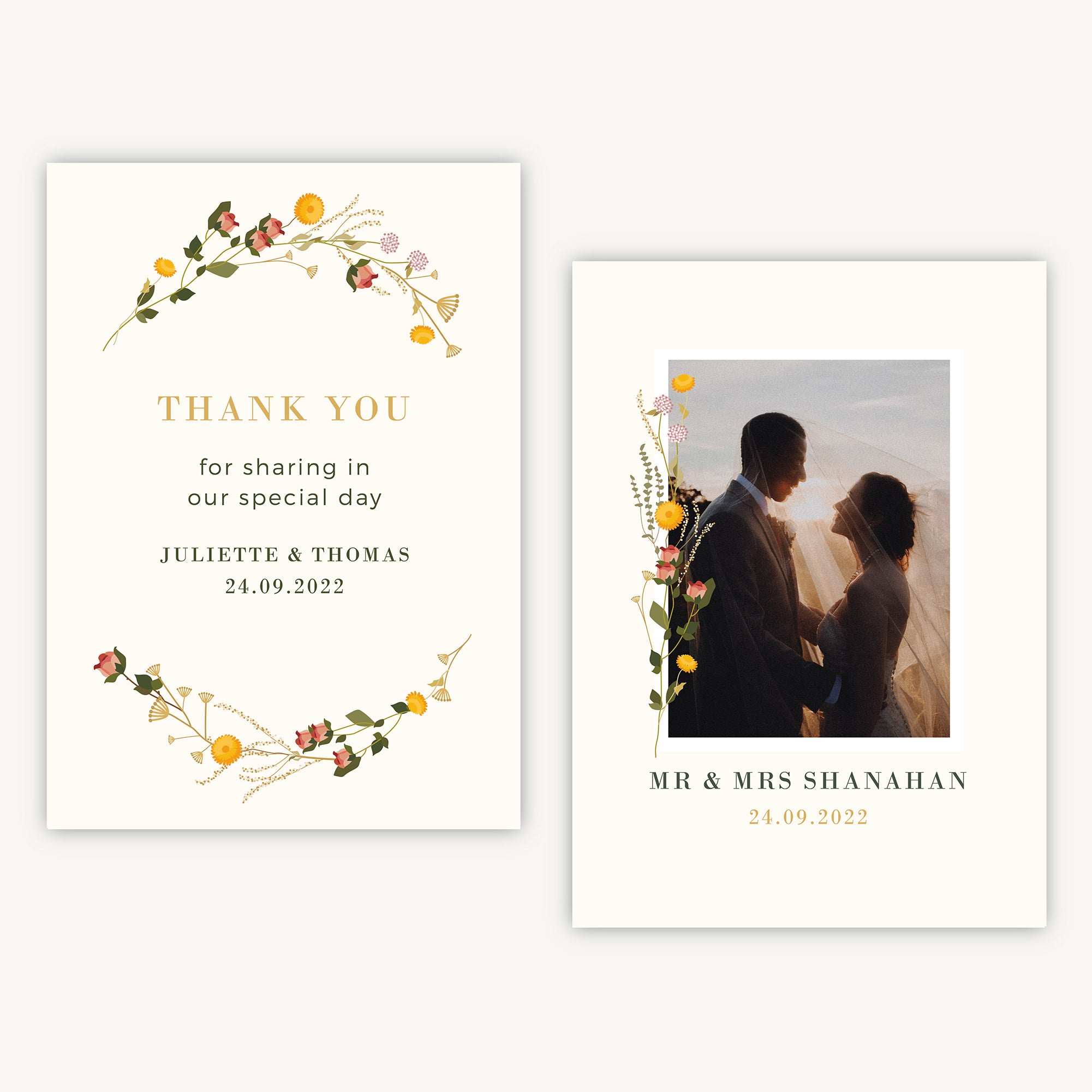 Rustic Wildflowers Photo Wedding Thank You Card