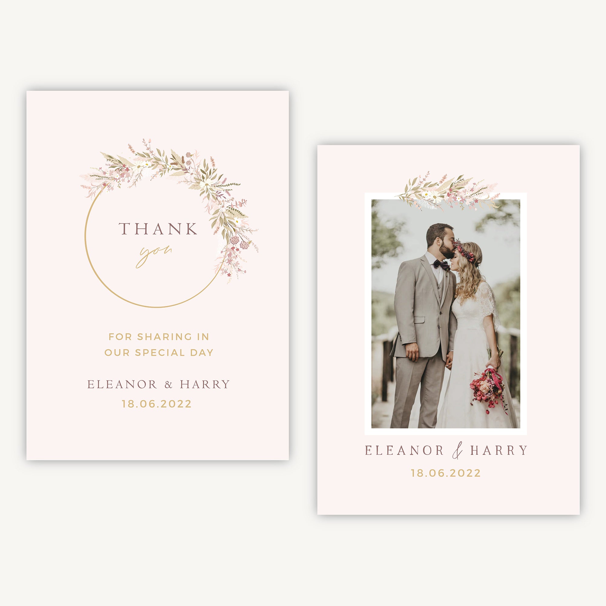 Dried Flower Hoop Photo Wedding Thank You Card