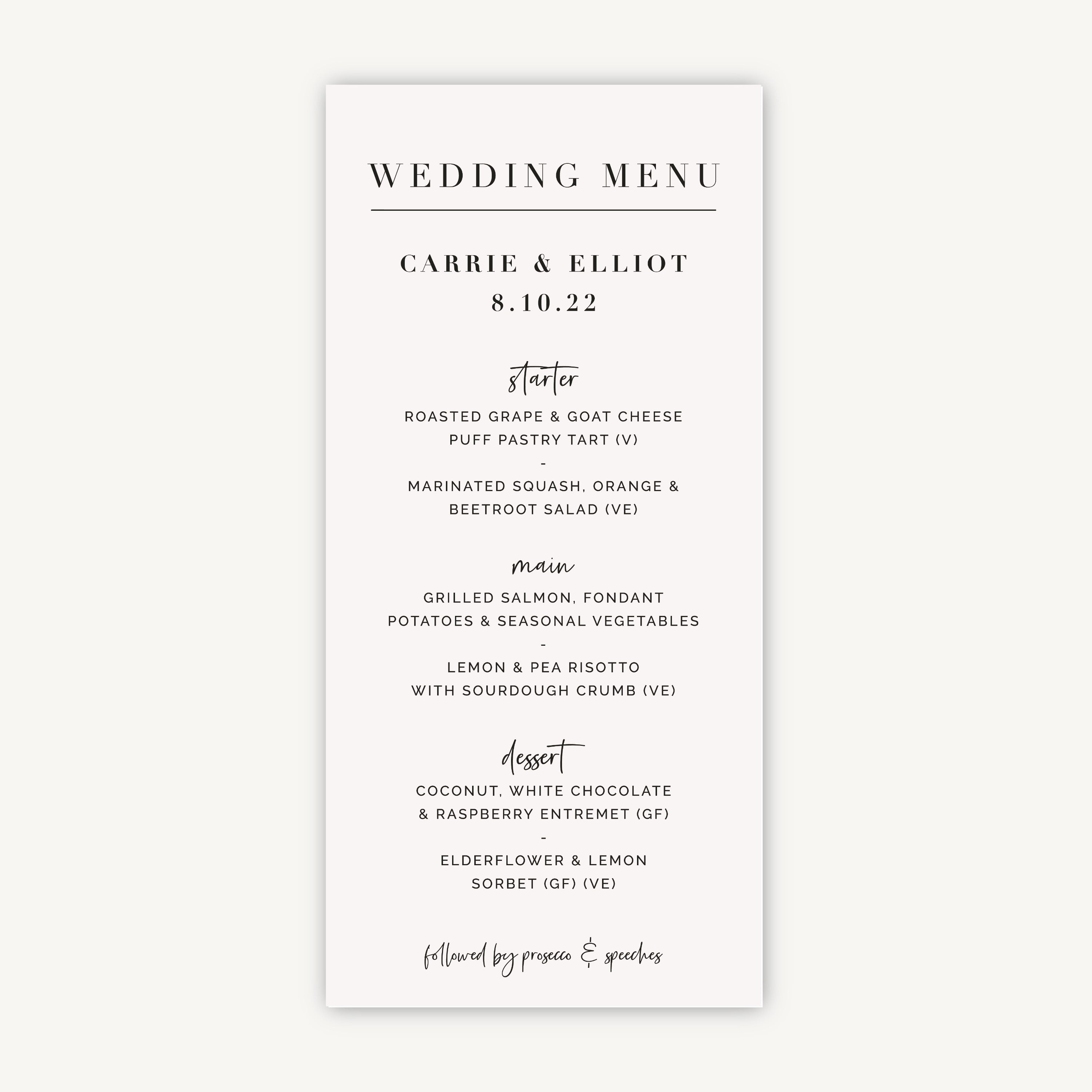White Modern Script Wedding Menu