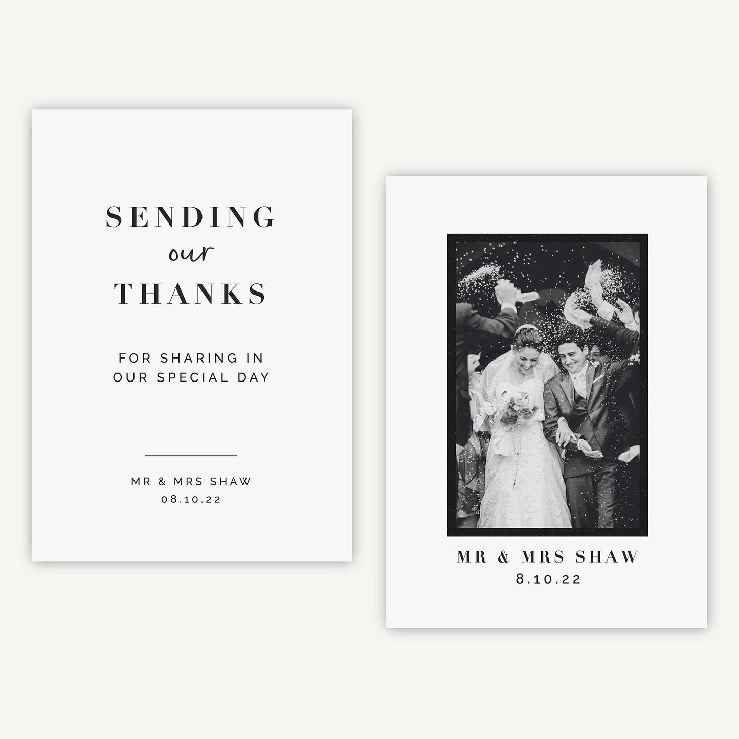 White Modern Script Photo Wedding Thank You Card