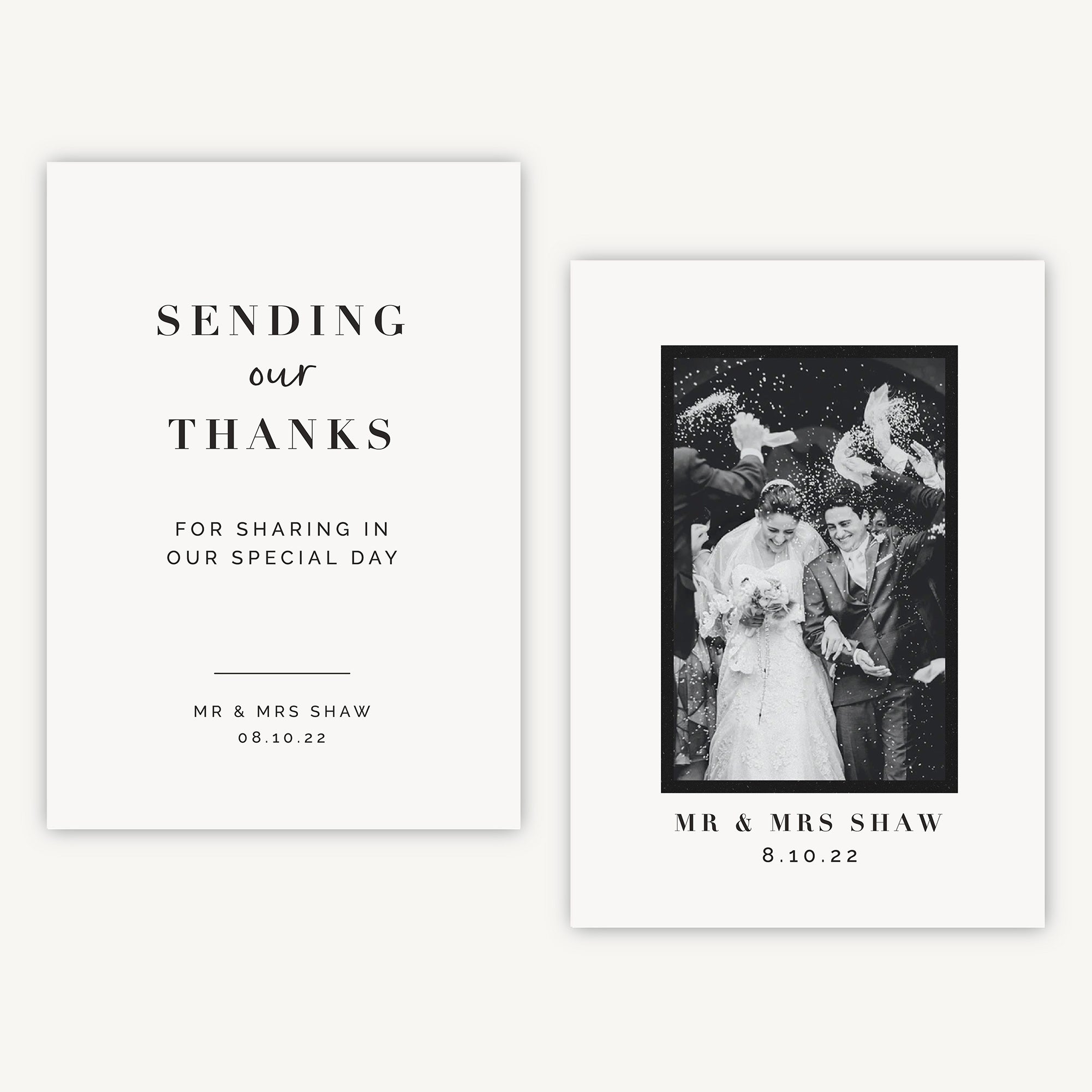 White Modern Script Photo Wedding Thank You Card