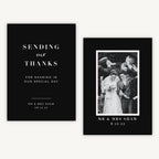 Black Modern Script Photo Wedding Thank You Card