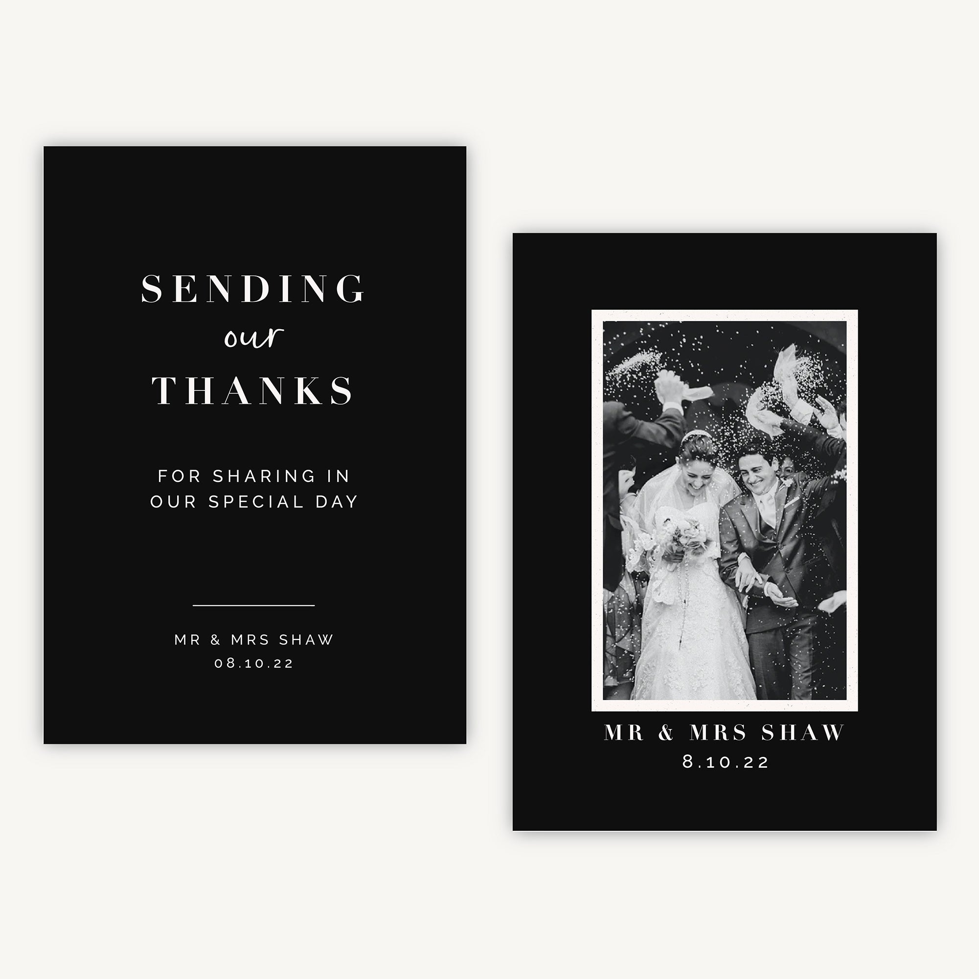 Black Modern Script Photo Wedding Thank You Card