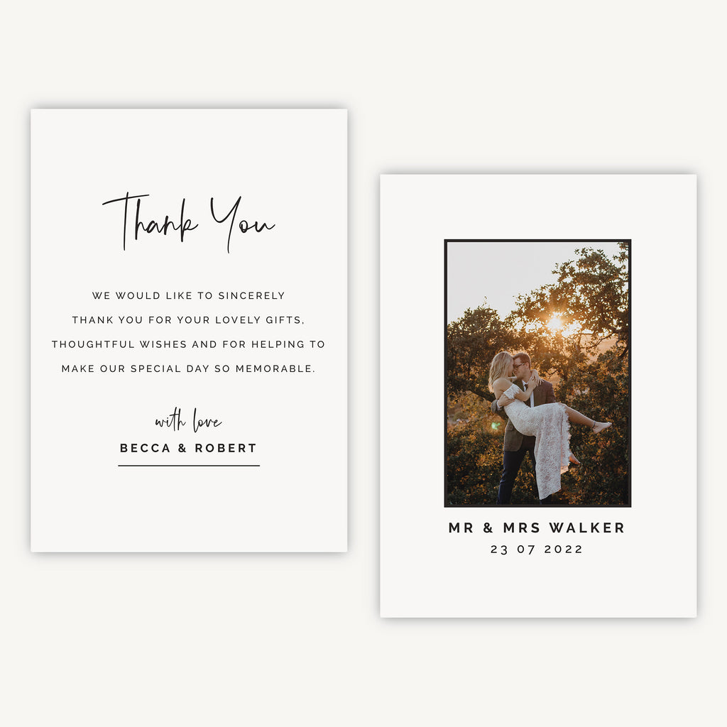 Modern Script Photo Wedding Thank You Card