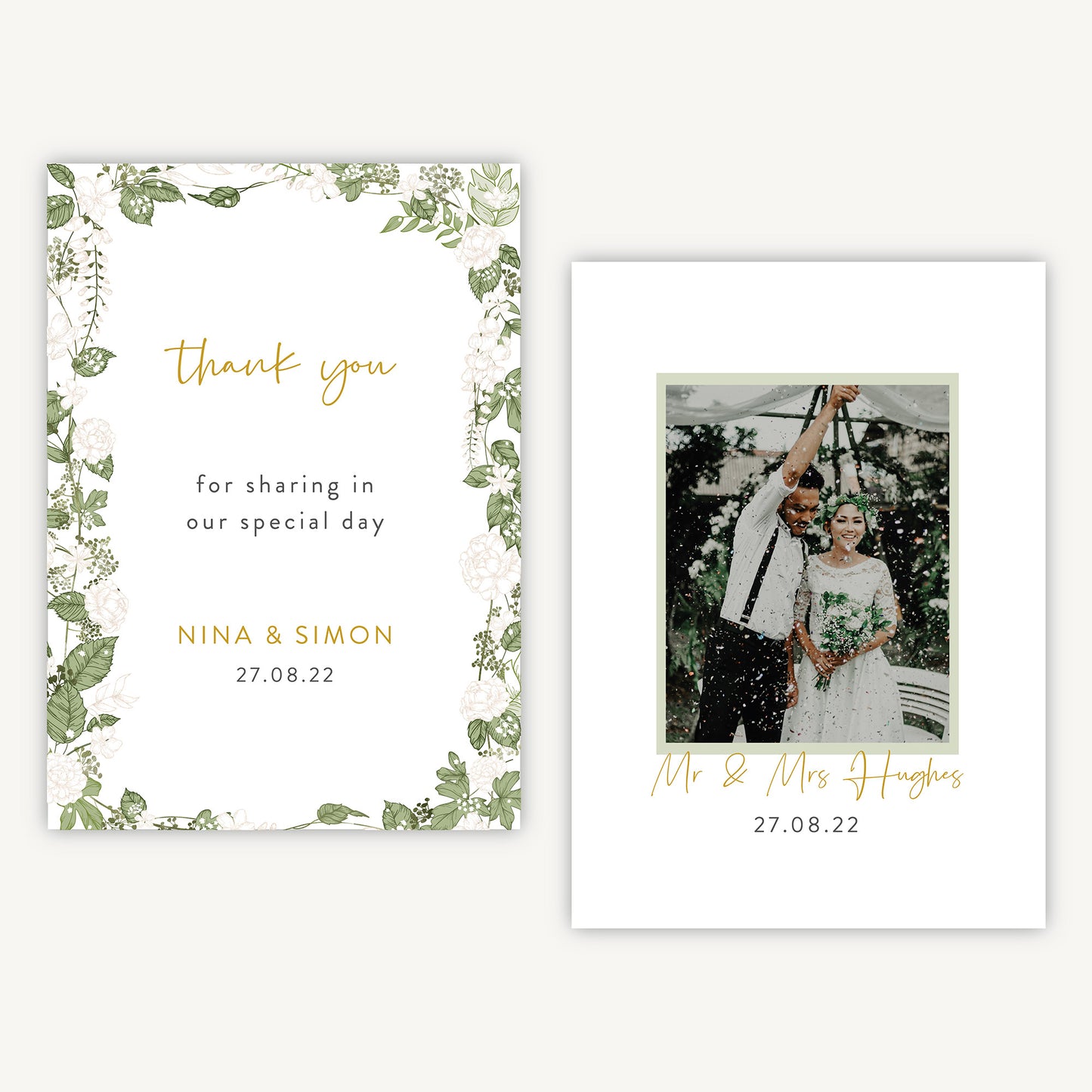 White Floral Photo Wedding Thank You Card