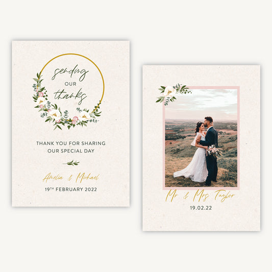 Floral Hoop Photo Wedding Thank You Card