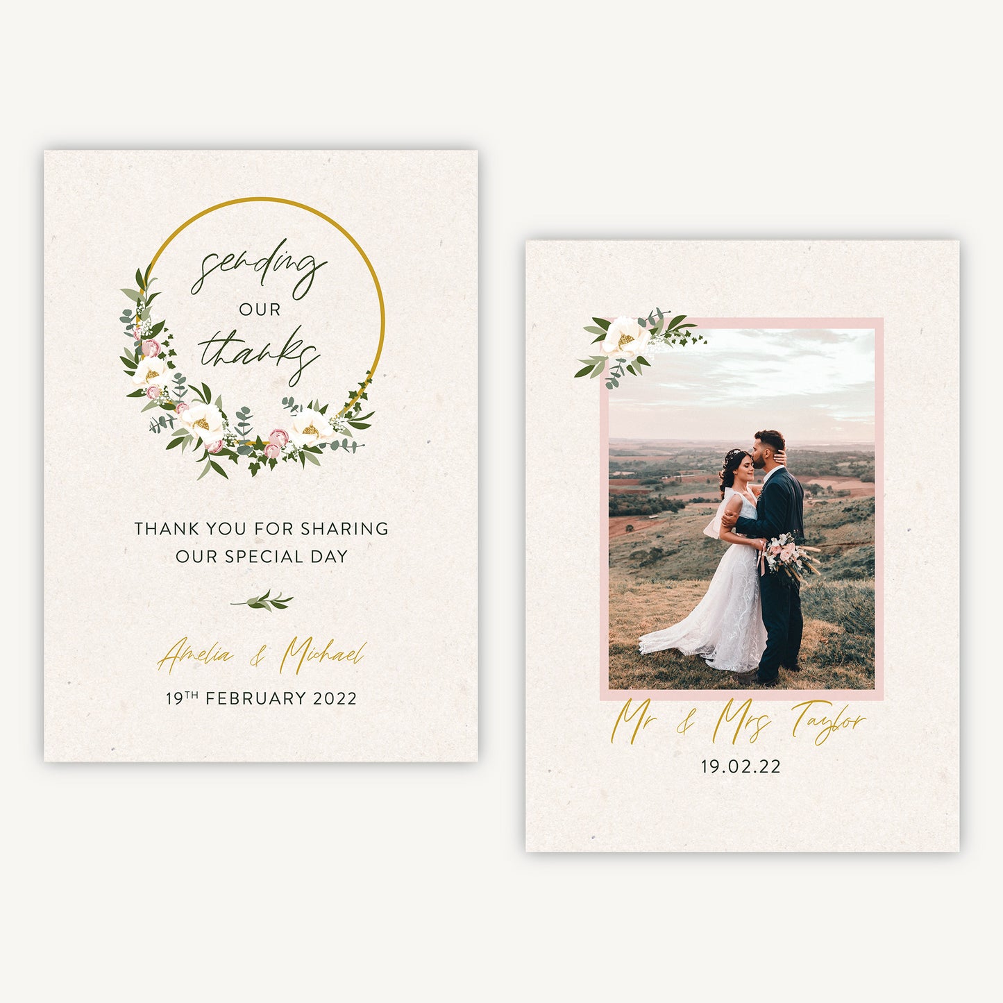 Floral Hoop Photo Wedding Thank You Card