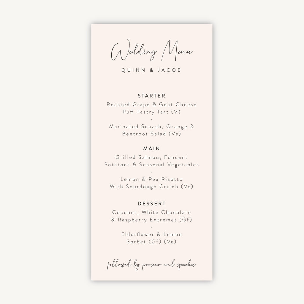 Romantic Script Wedding Menu