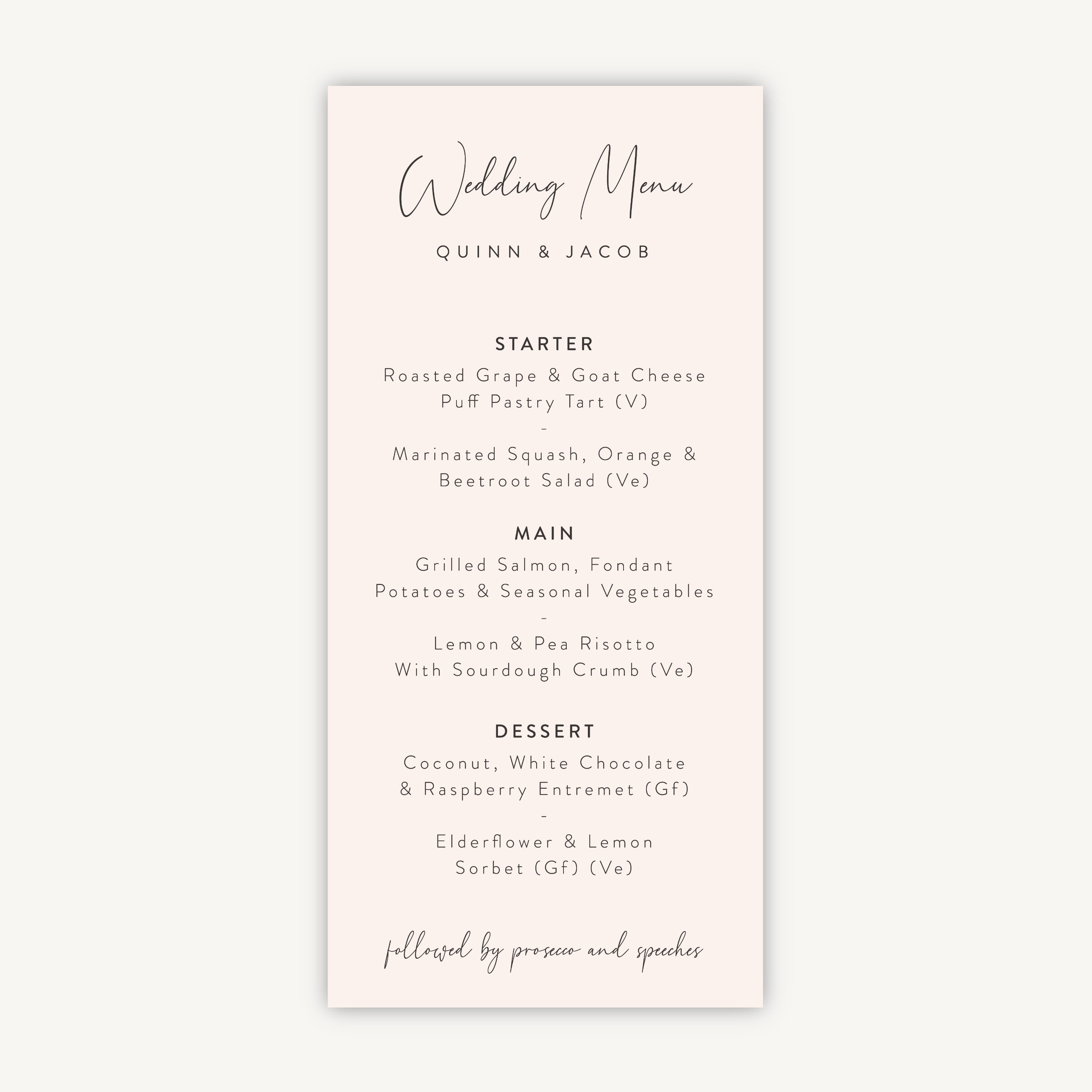 Romantic Script Wedding Menu