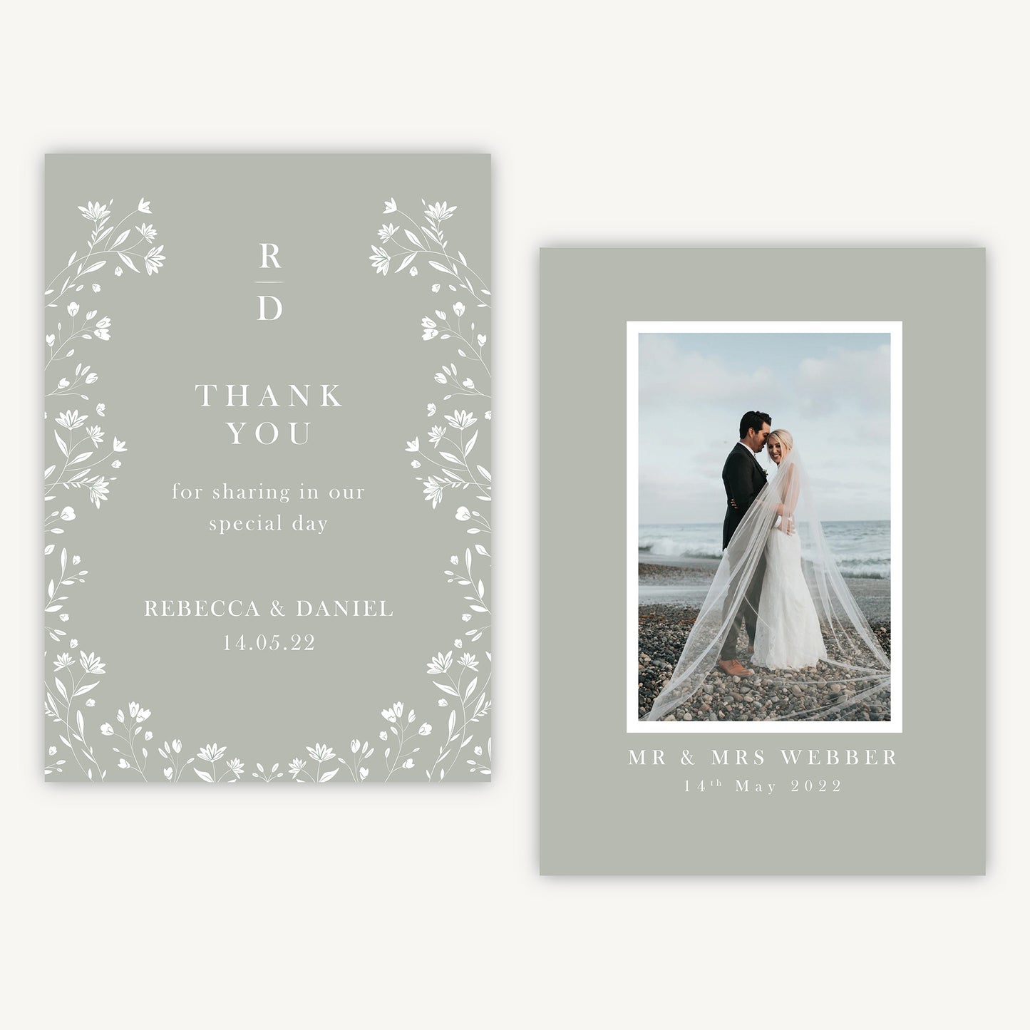 Sage Wildflower Photo Wedding Thank You Card
