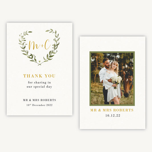 Greenery Botanical Photo Wedding Thank You Card