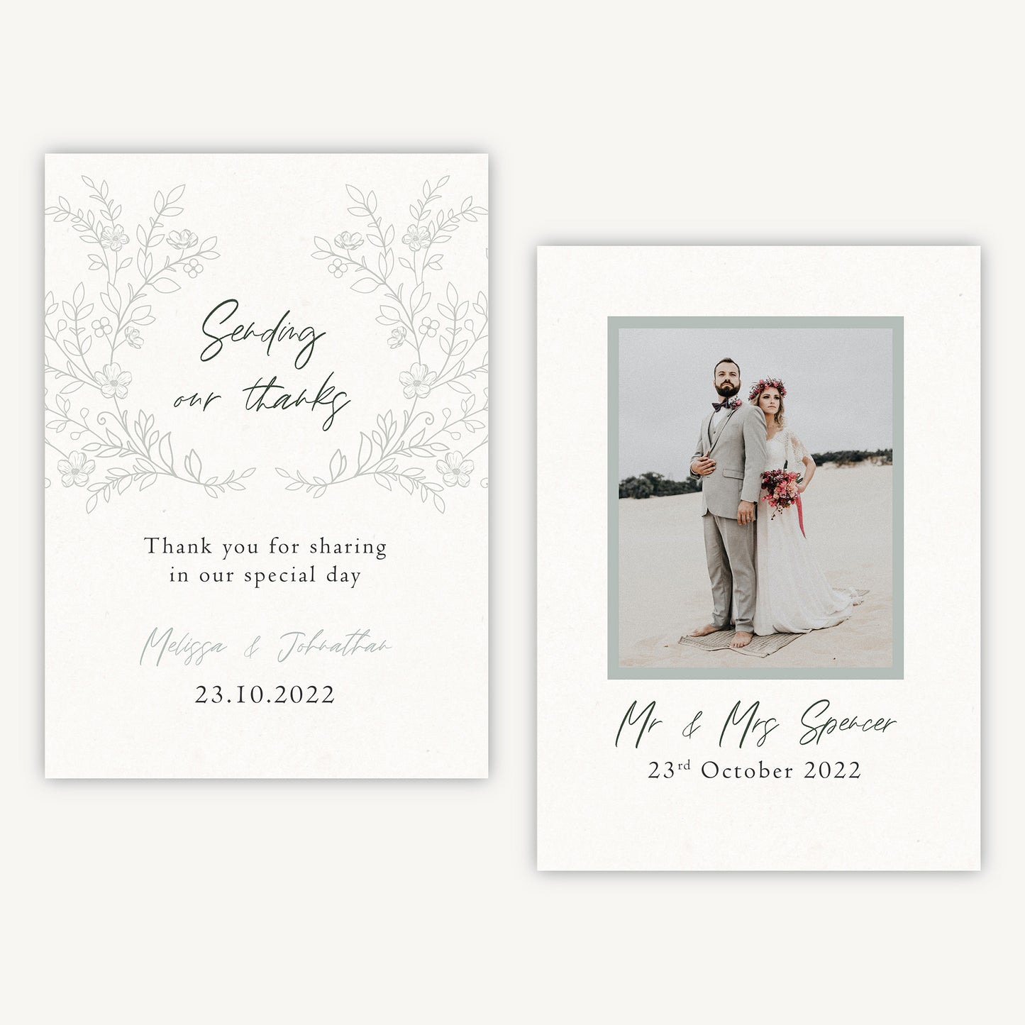Elegant Floral Photo Wedding Thank You Card