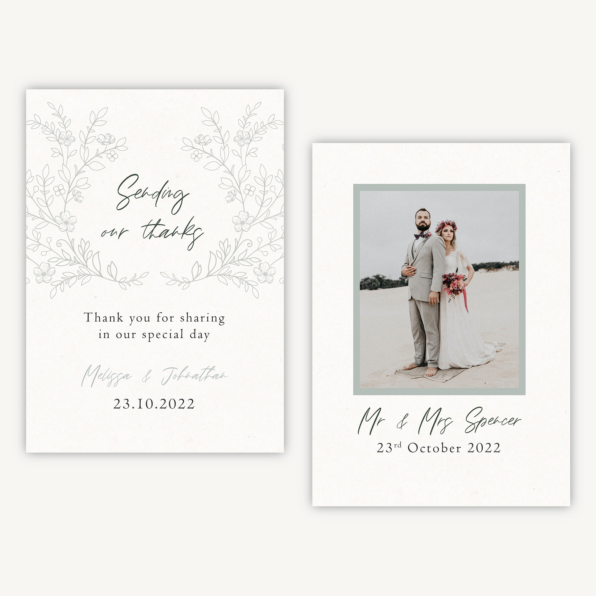 Elegant Floral Photo Wedding Thank You Card