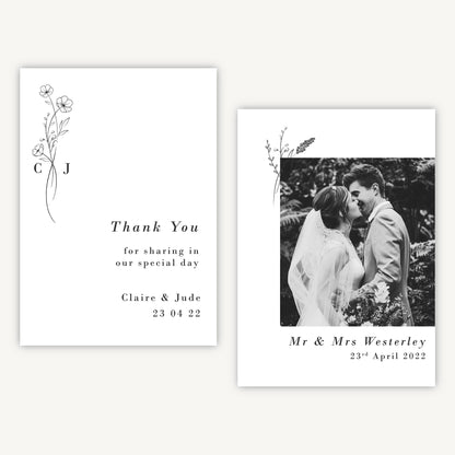 Simple Floral Photo Wedding Thank You Card