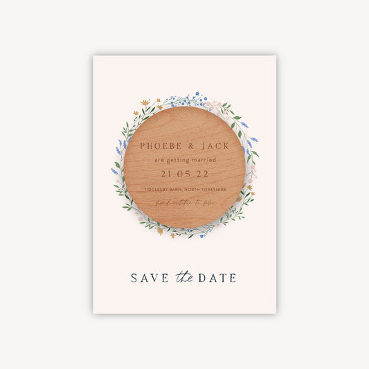 Wildflower Wreath Wooden Magnet Save the Date