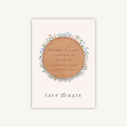 Wildflower Wreath Wooden Magnet Save the Date