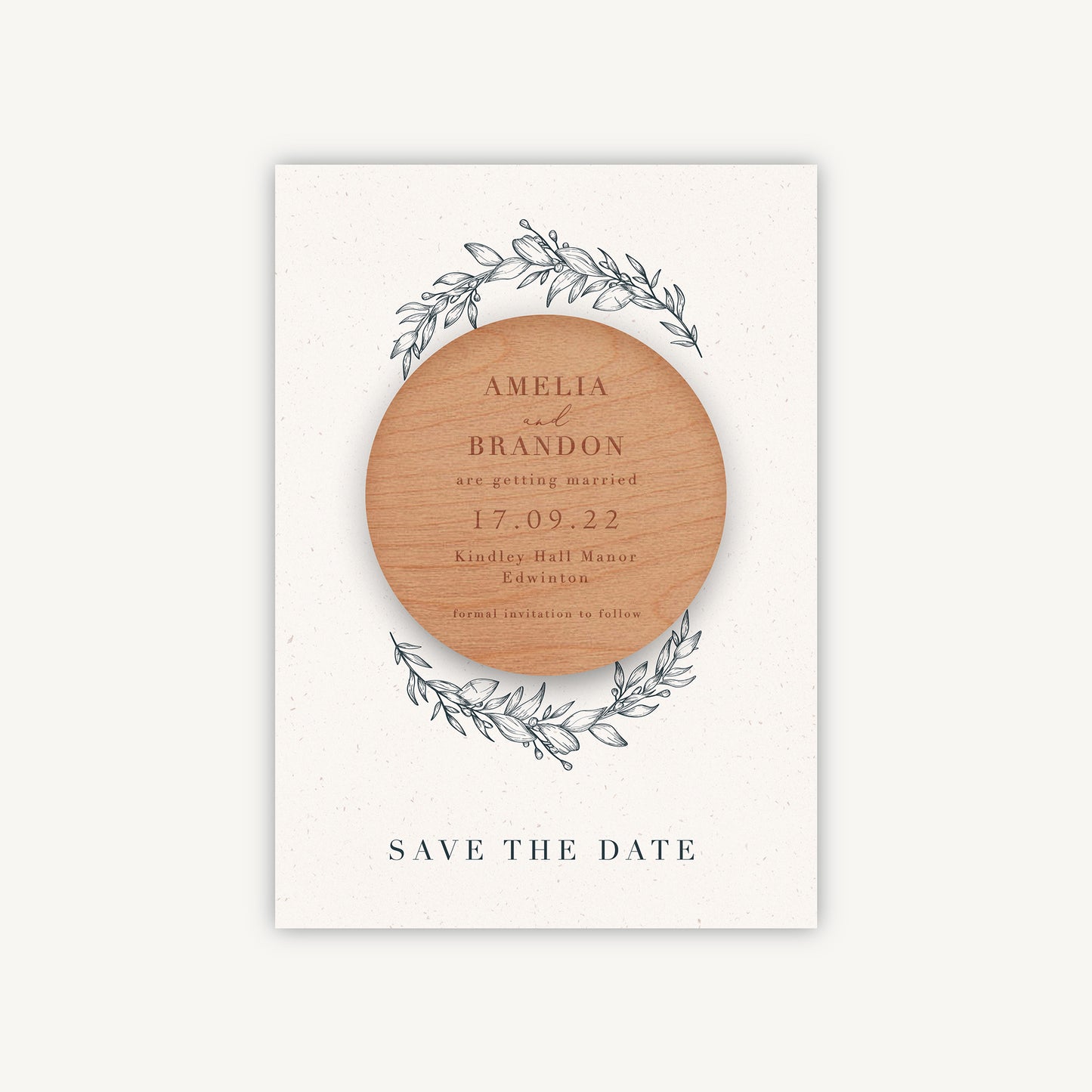 Foliage Monogram Wooden Magnet Save the Date