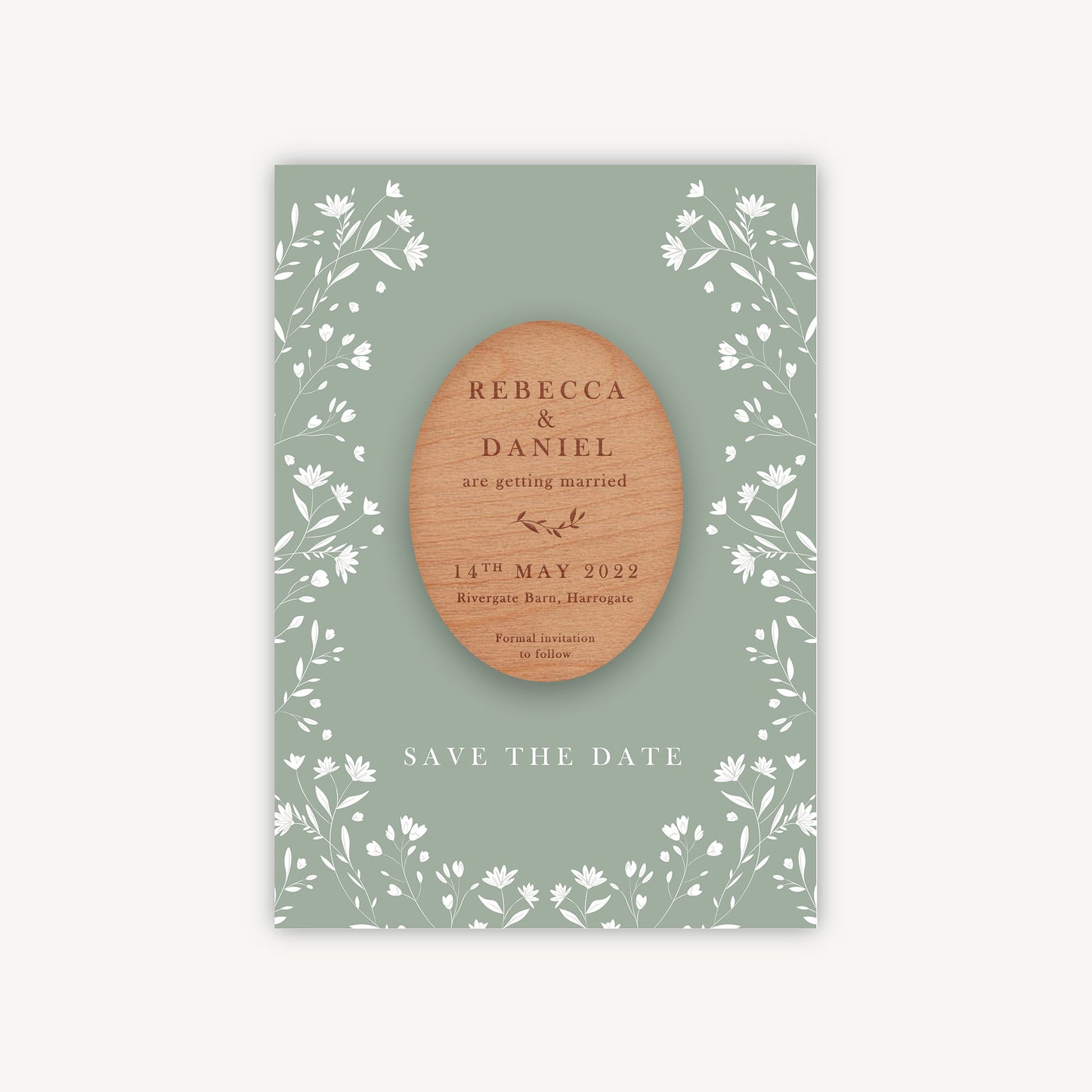 Sage Wildflower Wooden Magnet Save the Date