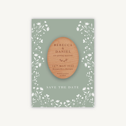 Sage Wildflower Wooden Magnet Save the Date