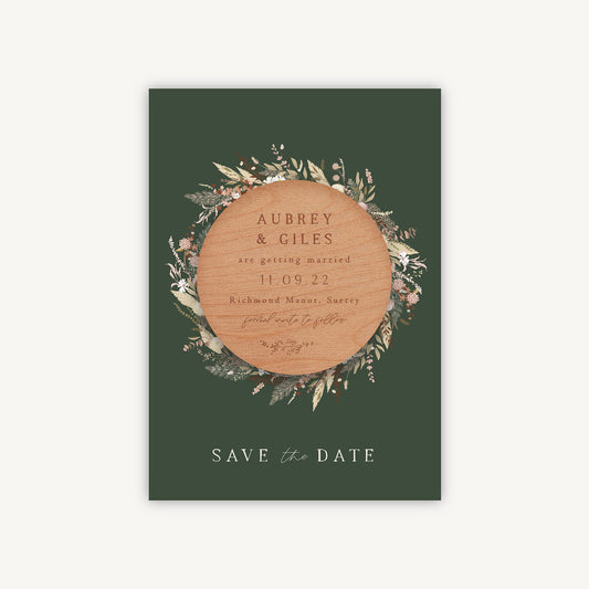 Dried Flower Wreath Wooden Magnet Save the Date