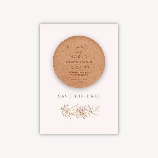 Dried Flower Hoop Wooden Magnet Save the Date