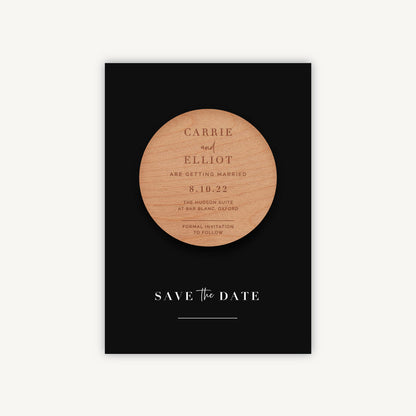 Black Modern Script Wooden Magnet Save the Date