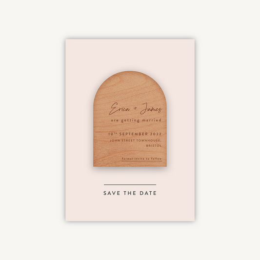 Minimal Script Wooden Magnet Save the Date